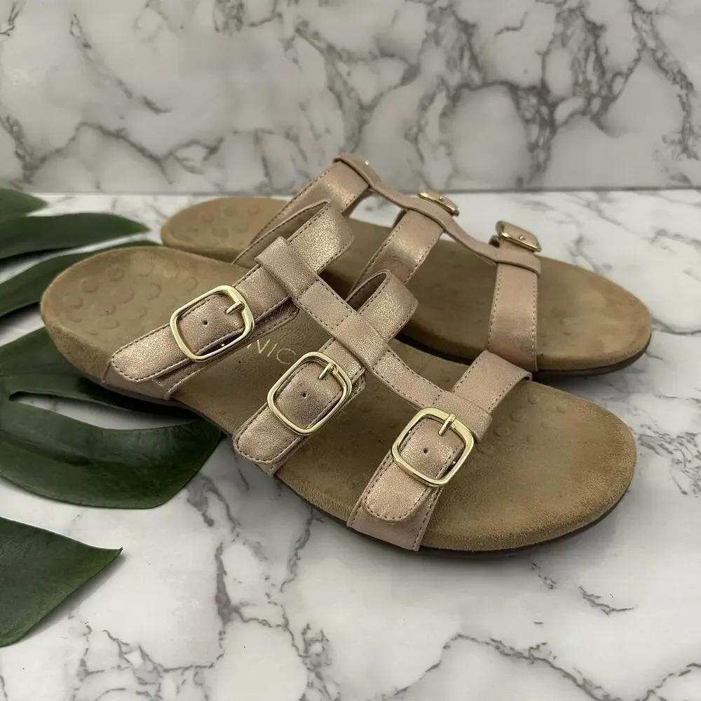 Vionic Womens Misa Sandals Size 10 Rose Pink Strap Gold Buckle Comfort Flat